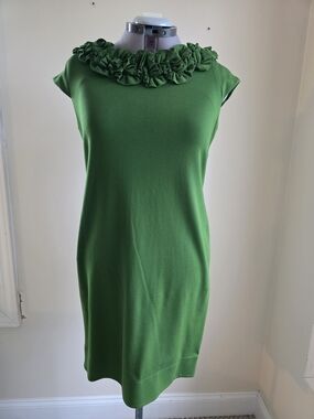 Taylor Green Ruffled Neck Shift Dress Retro 12